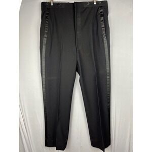 Vtg Satin Stripe Tuxedo Pants Trousers Mens 36x29 Black Suspender Buttons Flat